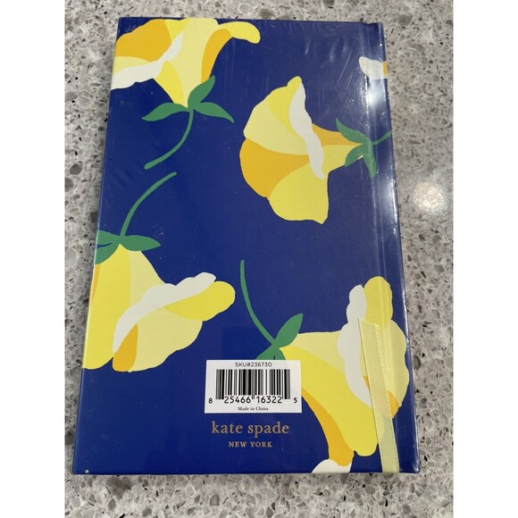 Kate Spade Blue Yellow flowers hardback Journal notes Ribbon Bookmark new - Picture 2 of 5